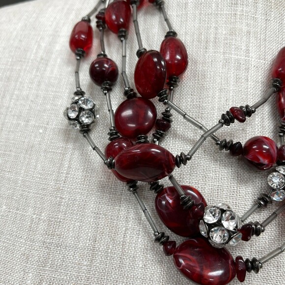 C Red Beaded Rhinestones Women‘s Multi-strands Necklace - Picture 3 of 4